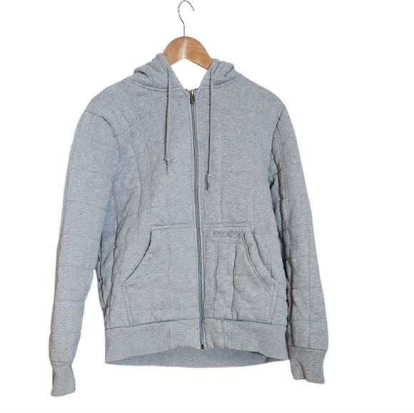 Ezekiel Black Label Edition Mens Quilted Gray Zip Up Hoodie Satin Lined size Med - Picture 2 of 8